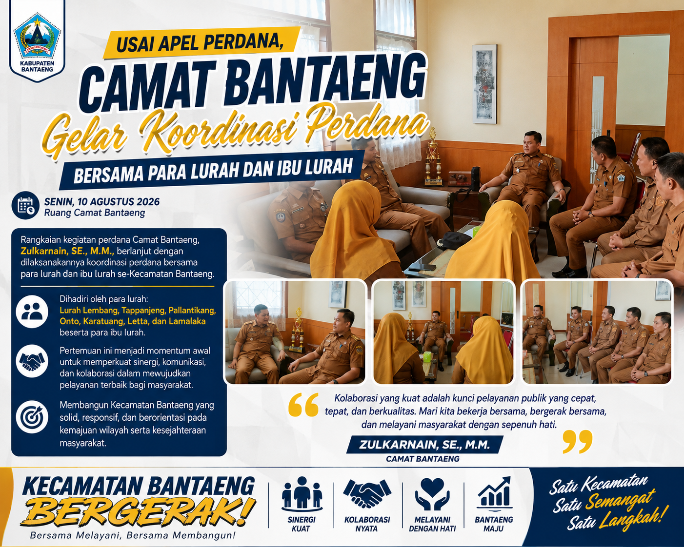Usai Apel Perdana, Camat Bantaeng Gelar Koordinasi Perdana Bersama Para Lurah dan Ibu Lurah